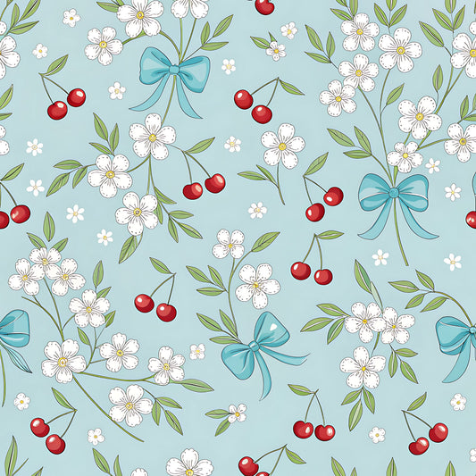 Cherry Floral Pattern 5 Quilting Cotton Fabric