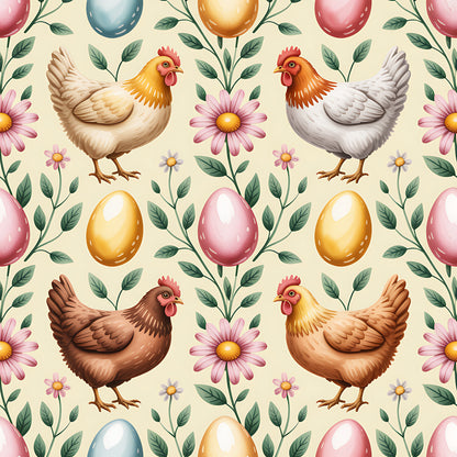Chicken and Eggs Pattern 14 Quilting Cotton Fabric