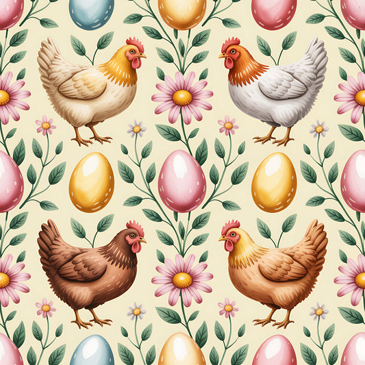 Chicken and Eggs Pattern 14 Quilting Cotton Fabric
