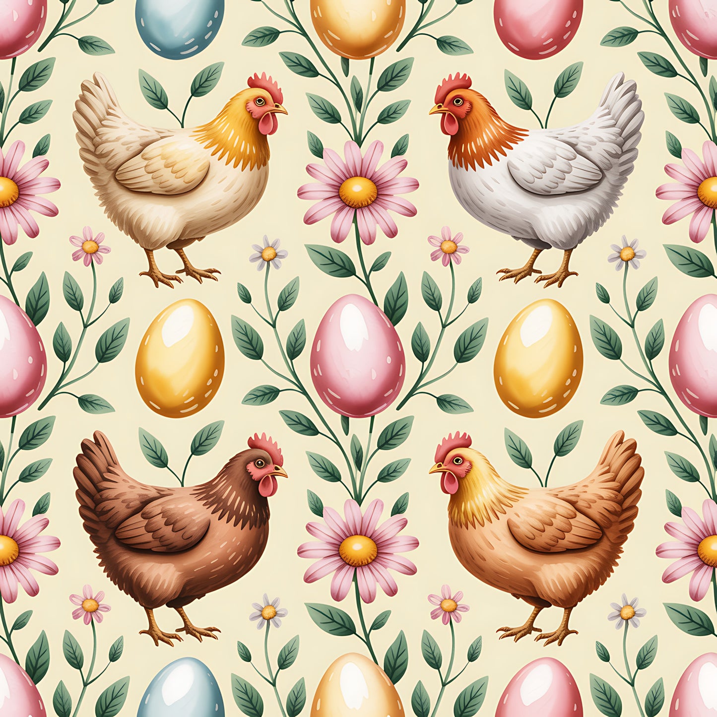 Chicken and Eggs Pattern 14 Quilting Cotton Fabric