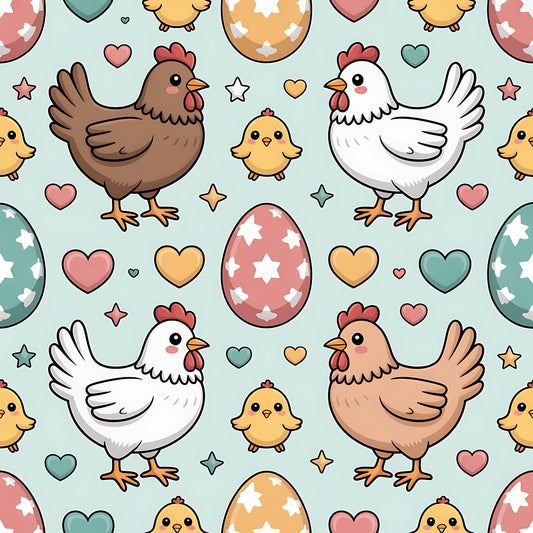 Chicken and Eggs Pattern 18 Quilting Cotton Fabric