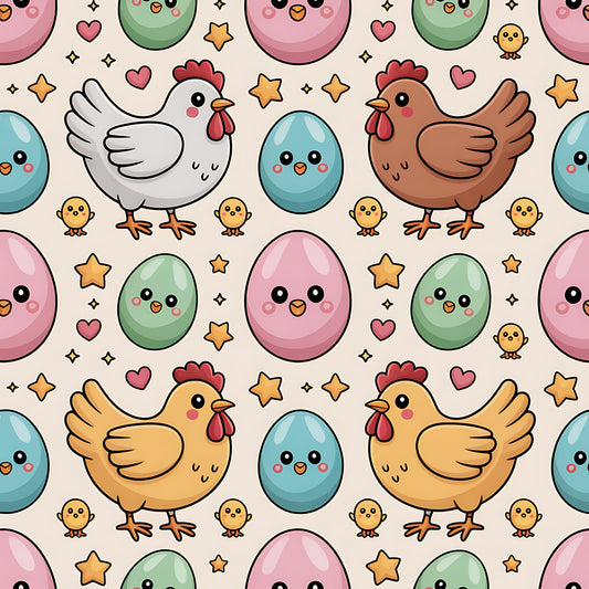 Chicken and Eggs Pattern 19 Quilting Cotton Fabric