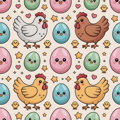 Chicken and Eggs Pattern 19 Quilting Cotton Fabric