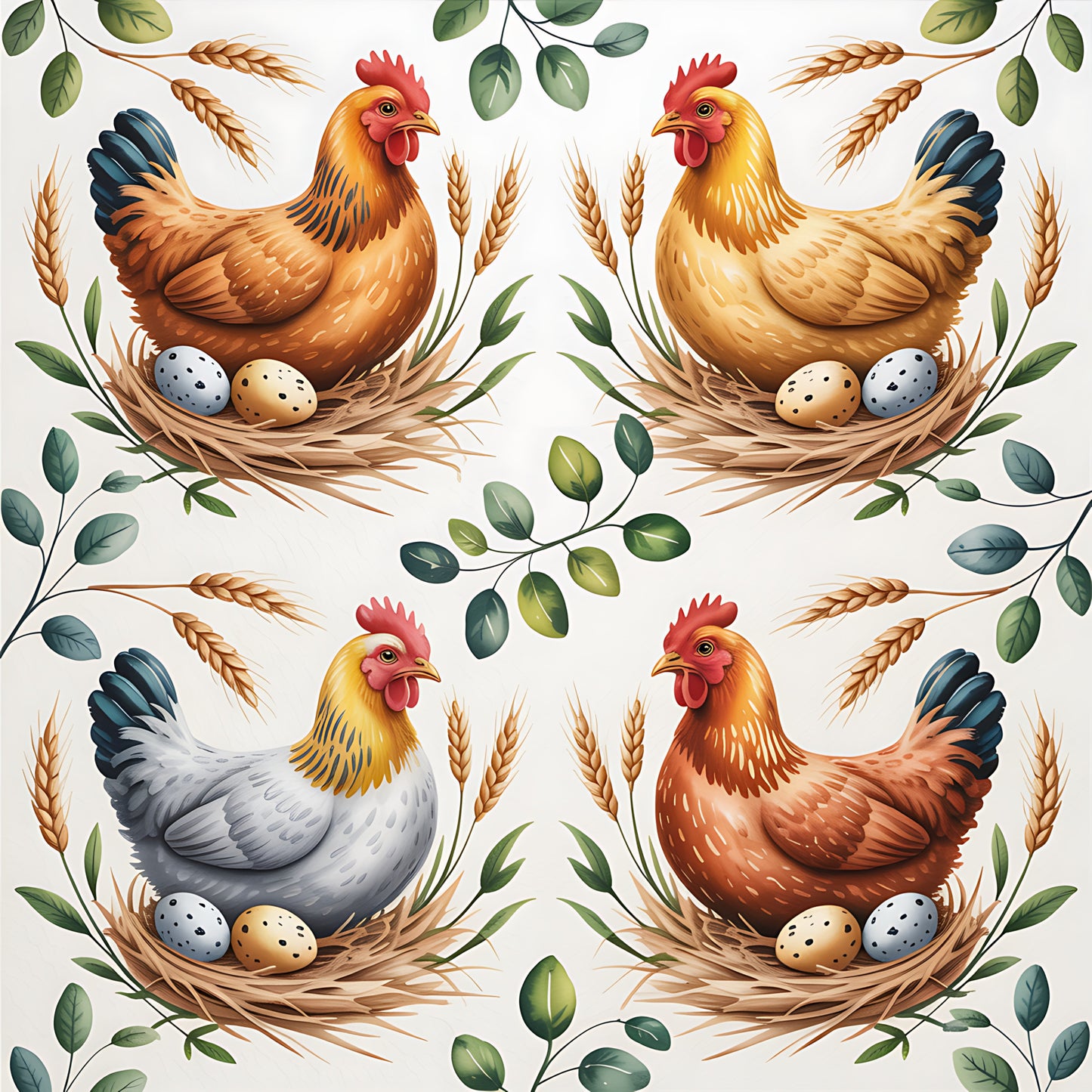 Chicken and Eggs Pattern 24 Quilting Cotton Fabric