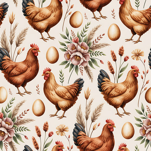 Chicken and Eggs Pattern 8 Quilting Cotton Fabric