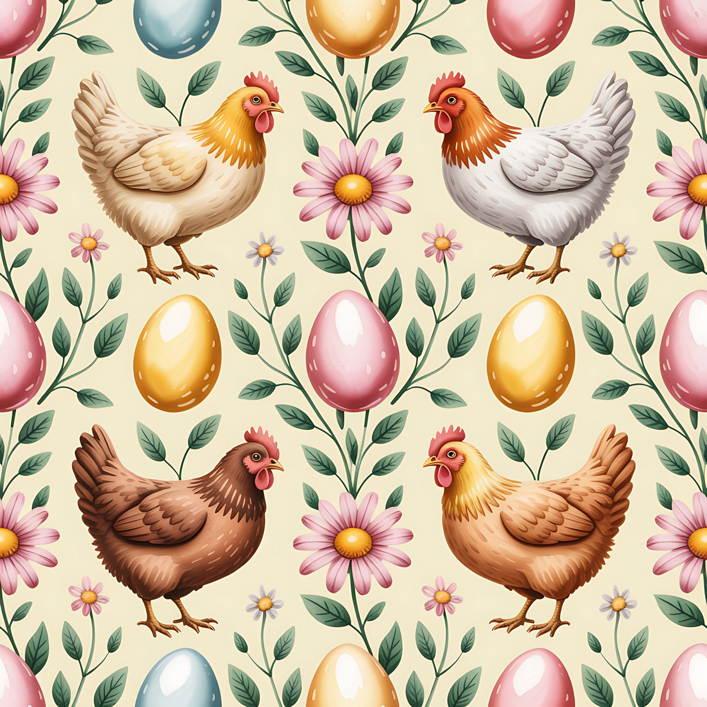 Chickens and Eggs Pattern 13 Quilting Cotton Fabric