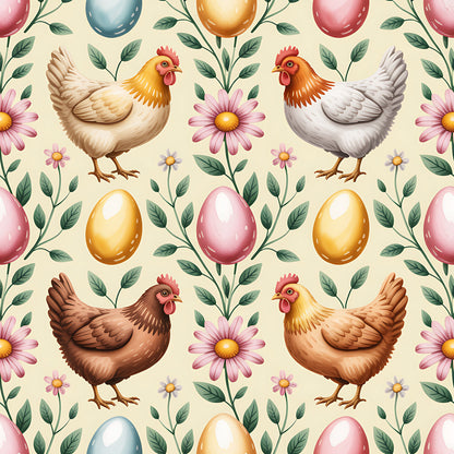 Chickens and Eggs Pattern 13 Quilting Cotton Fabric