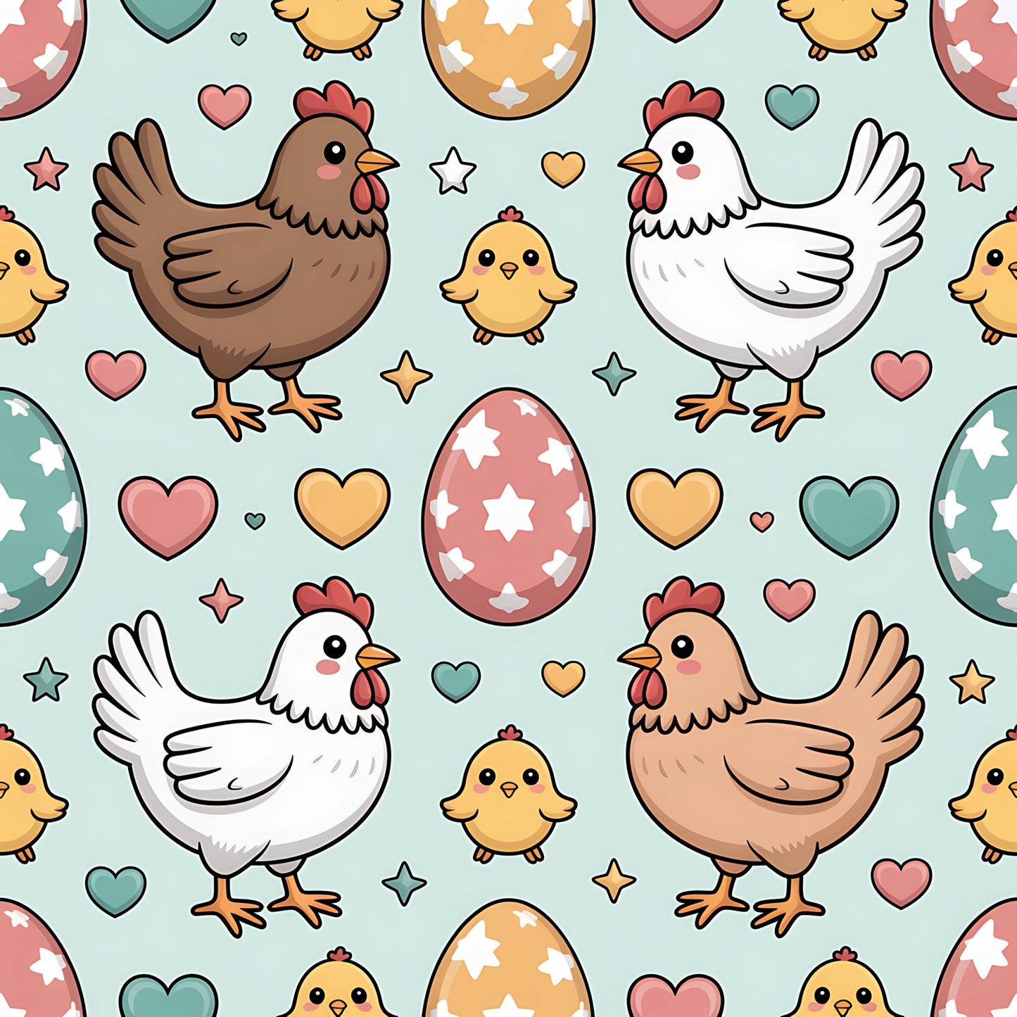 Chickens and Eggs Pattern 17 Quilting Cotton Fabric