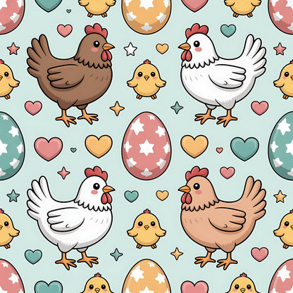 Chickens and Eggs Pattern 17 Quilting Cotton Fabric