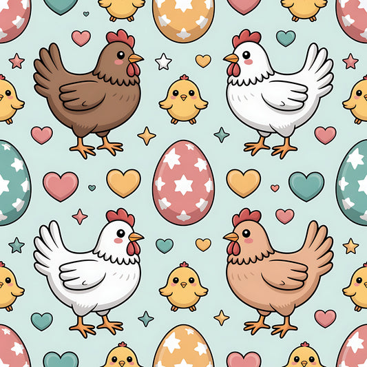 Chickens and Eggs Pattern 17 Quilting Cotton Fabric