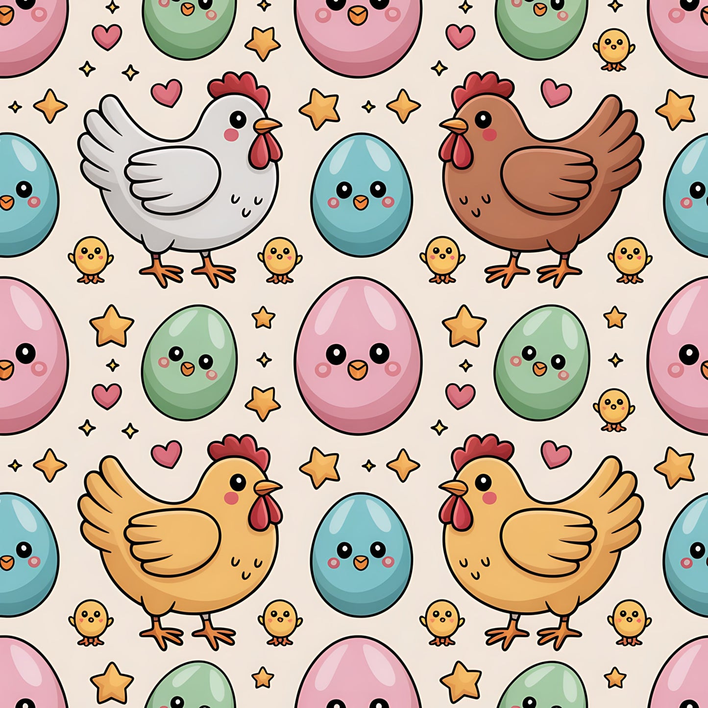 Chickens and Eggs Pattern 18 Quilting Cotton Fabric