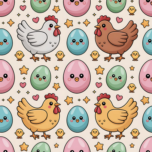 Chickens and Eggs Pattern 18 Quilting Cotton Fabric