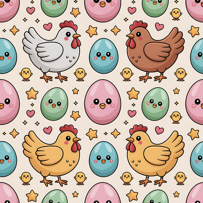 Chickens and Eggs Pattern 18 Quilting Cotton Fabric