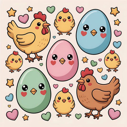 Chickens and Eggs Pattern 19 Quilting Cotton Fabric