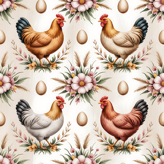 Chickens and Eggs Pattern 25 Quilting Cotton Fabric