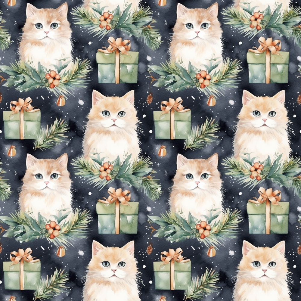 Christmas Santa Kitty Cats Pattern 11 Quilting Cotton Fabric