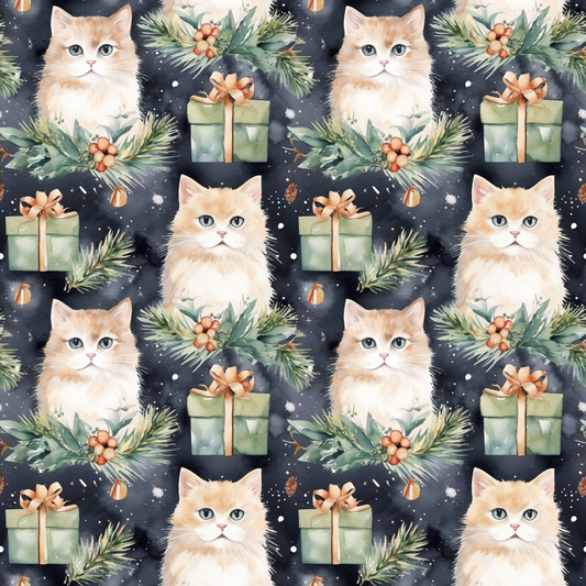 Christmas Santa Kitty Cats Pattern 11 Quilting Cotton Fabric