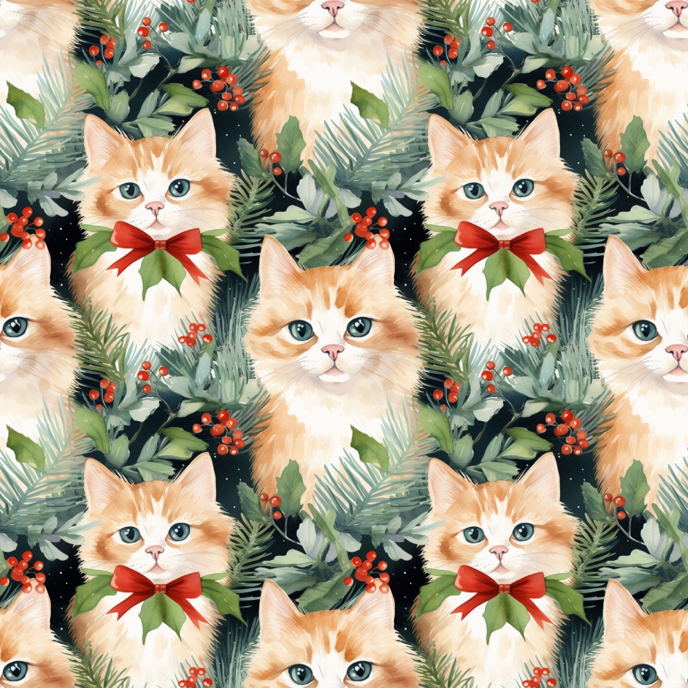 Christmas Santa Kitty Cats Pattern 3 Quilting Cotton Fabric