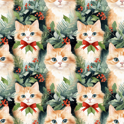 Christmas Santa Kitty Cats Pattern 3 Quilting Cotton Fabric