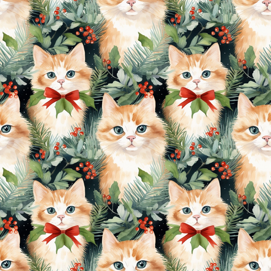 Christmas Santa Kitty Cats Pattern 3 Quilting Cotton Fabric