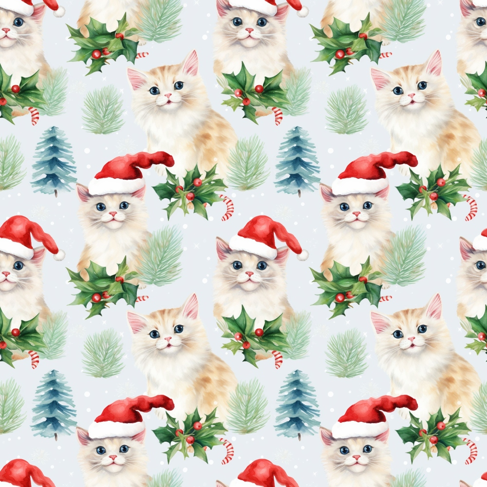 Christmas Santa Kitty Cats Pattern 9 Quilting Cotton Fabric