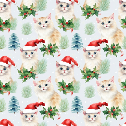 Christmas Santa Kitty Cats Pattern 9 Quilting Cotton Fabric