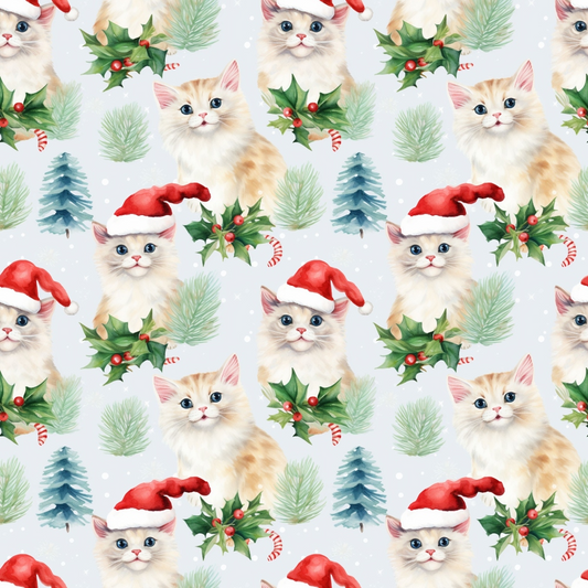 Christmas Santa Kitty Cats Pattern 9 Quilting Cotton Fabric