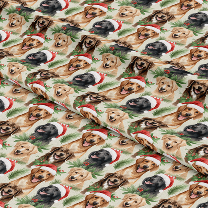 Christmas Santa Puppy Dogs Pattern 1 Quilting Cotton Fabric