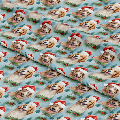 Christmas Santa Puppy Dogs Pattern 2 Quilting Cotton Fabric