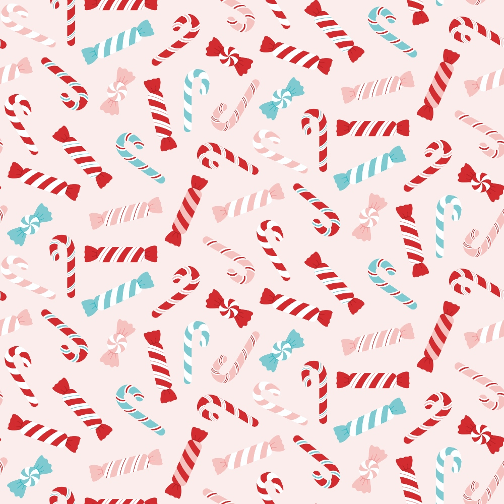 candy canes, peppermint swirls, striped candies, wrapped candy, christmas treats, red and white stripes, turquoise blue, pink candy, festive sweets, holiday pattern, scattered design, quilting cotton, fabric panel, christmas theme, candy wrapper pattern, mint candies, holiday confections, sweet treats, festive colors, repeating pattern