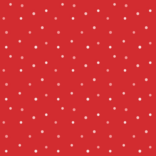 A red background with a pattern of evenly spaced small white polka dots.