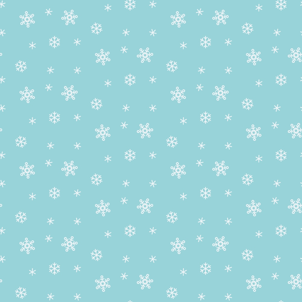 Light blue background with a repeating pattern of white snowflakes in various sizes.