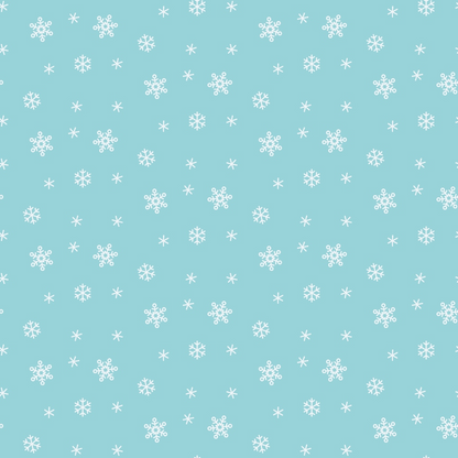 Light blue background with a repeating pattern of white snowflakes in various sizes.