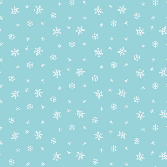 Light blue background with a repeating pattern of white snowflakes in various sizes.