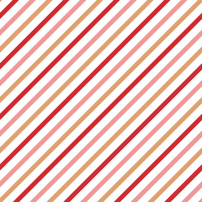 Diagonal stripes in red, pink, and orange on a white background.