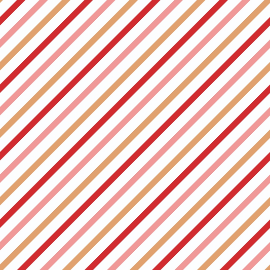 Diagonal stripes in red, pink, and orange on a white background.