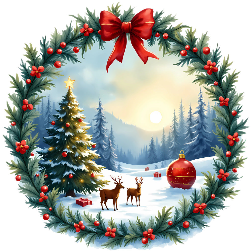 Christmas Winter Scene 3 Fabric Panel