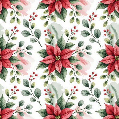 Christmas Botanical Watercolor Pattern 1 Quilting Cotton Fabric