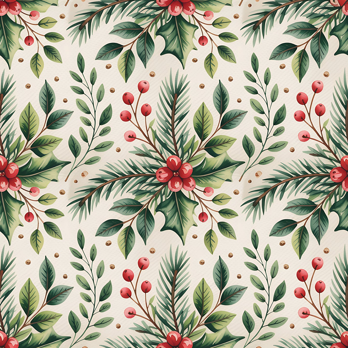 Christmas Botanical Watercolor Pattern 11 Quilting Cotton Fabric