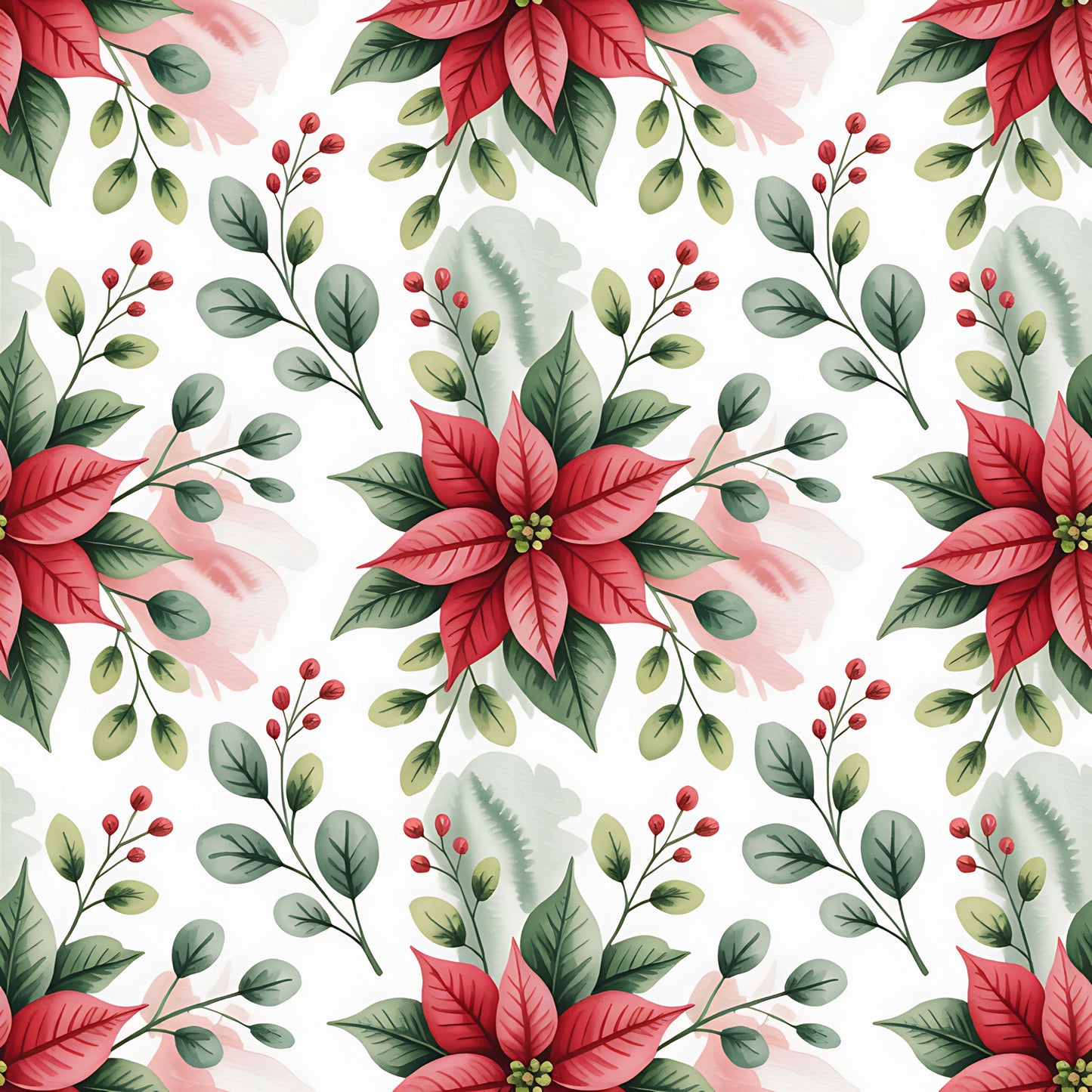 Christmas Botanical Watercolor Pattern 1 Quilting Cotton Fabric