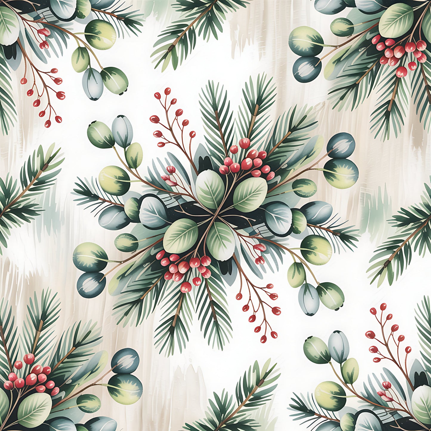Christmas Botanical Watercolor Pattern 2 Quilting Cotton Fabric
