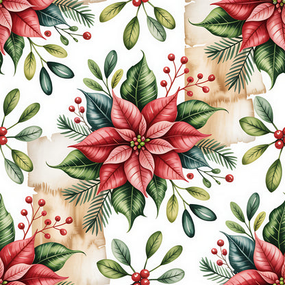 Christmas Botanical Watercolor Pattern 3 Quilting Cotton Fabric