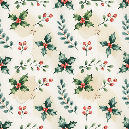 Christmas Botanical Watercolor Pattern 6 Quilting Cotton Fabric