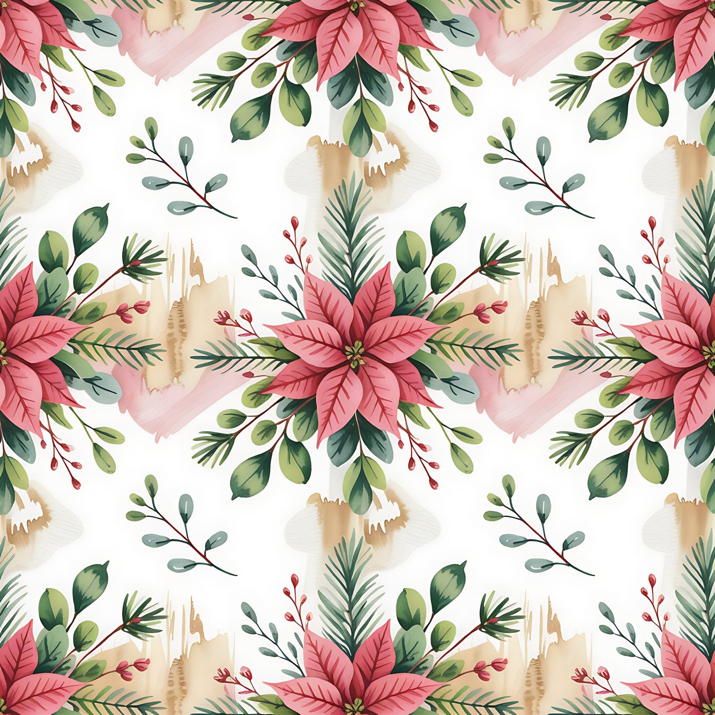 Christmas Botanical Watercolor Pattern 7 Quilting Cotton Fabric
