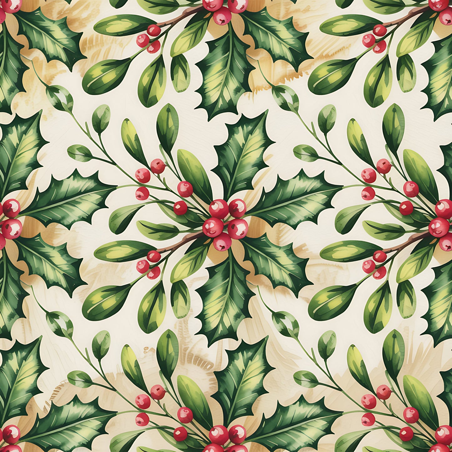 Christmas Botanical Watercolor Pattern 8 Quilting Cotton Fabric