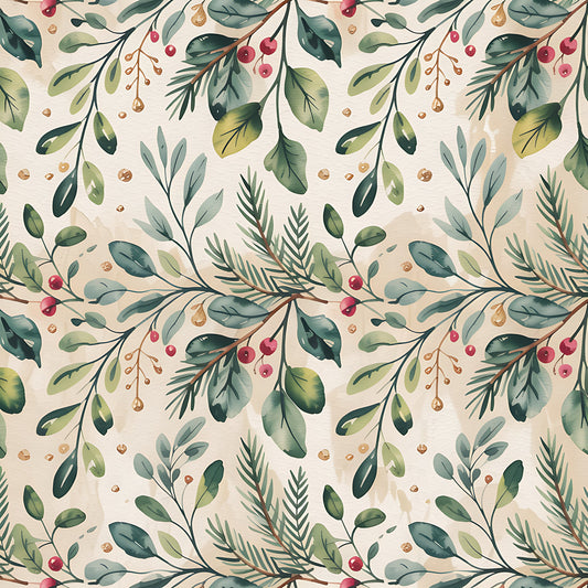 Christmas Botanical Watercolor Pattern 9 Quilting Cotton Fabric