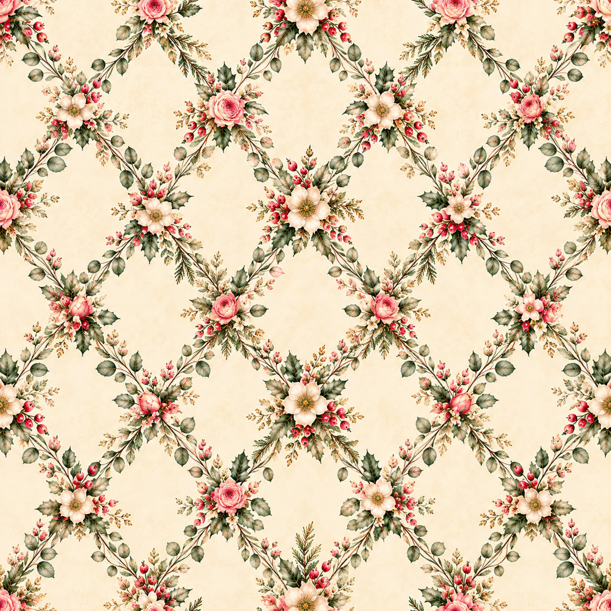 Christmas Rose Cottage Pattern 10 Quilting Cotton Fabric