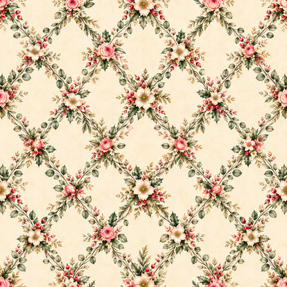 Christmas Rose Cottage Pattern 10 Quilting Cotton Fabric