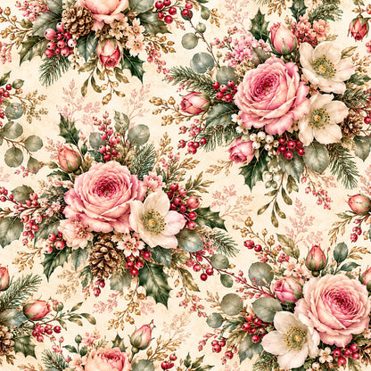 Christmas Rose Cottage Pattern 2 Quilting Cotton Fabric