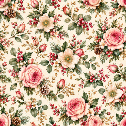 Christmas Rose Cottage Pattern 3 Quilting Cotton Fabric